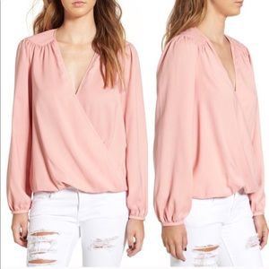 Leith Blush Faux Wrap Blouse Size Small
